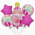 Set 5 baloane Gender Reveal Party model sticluță It's a Girl, 40x77 cm, culoare roz, pentru botez sau baby shower