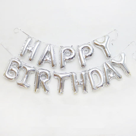 Set baloane folie Flippy, Happy Birthday, 40 cm, argintiu - vivimall.ro
