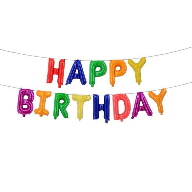 Set 13 Baloane Folie, Vivimall, Tip Ghirlanda, Model Happy Birthday, 40 cm, Multicolor - vivimall.ro