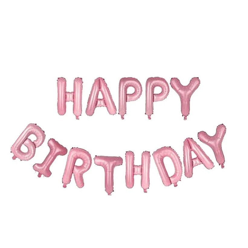 Set 13 Baloane Folie, Vivimall, Tip Ghirlanda, Model Happy Birthday, 40 cm, Roz Deschis - vivimall.ro