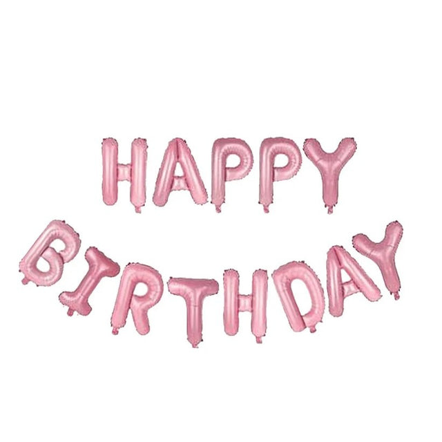 Set 13 Baloane Folie, Vivimall, Tip Ghirlanda, Model Happy Birthday, 40 cm, Roz Deschis - vivimall.ro