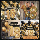 Set Baloane Folie si Latex, Vivimall, Tematica Aniversare Majorat, Baloane Latex, Figurine Cifrele 1 si 8, Ambalaj Individual, Pai Inclus, Umflare cu Aer sau Heliu, Auriu Negru - vivimall.ro