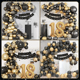 Set Baloane Folie si Latex, Vivimall, Tematica Aniversare Majorat, Baloane Latex, Figurine Cifrele 1 si 8, Ambalaj Individual, Pai Inclus, Umflare cu Aer sau Heliu, Auriu Negru - vivimall.ro