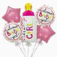 Set 5 baloane Gender Reveal It's a Girl, figurină sticlă roz 40x77 cm, decor botez și baby shower