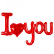 Balon folie metalizată I Love You, figurine litere și inimă, 54x97 cm, culoare roșie, vedere frontală