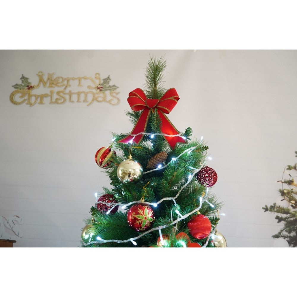 Set brad artificial de Craciun si elemente decorative, Decorat cu conuri de pin, pentru interior/exterior, inaltime 210 cm, diametru 114 cm, 1057 ramuri, Flippy, verde, suport metalic inclus - vivimall.ro