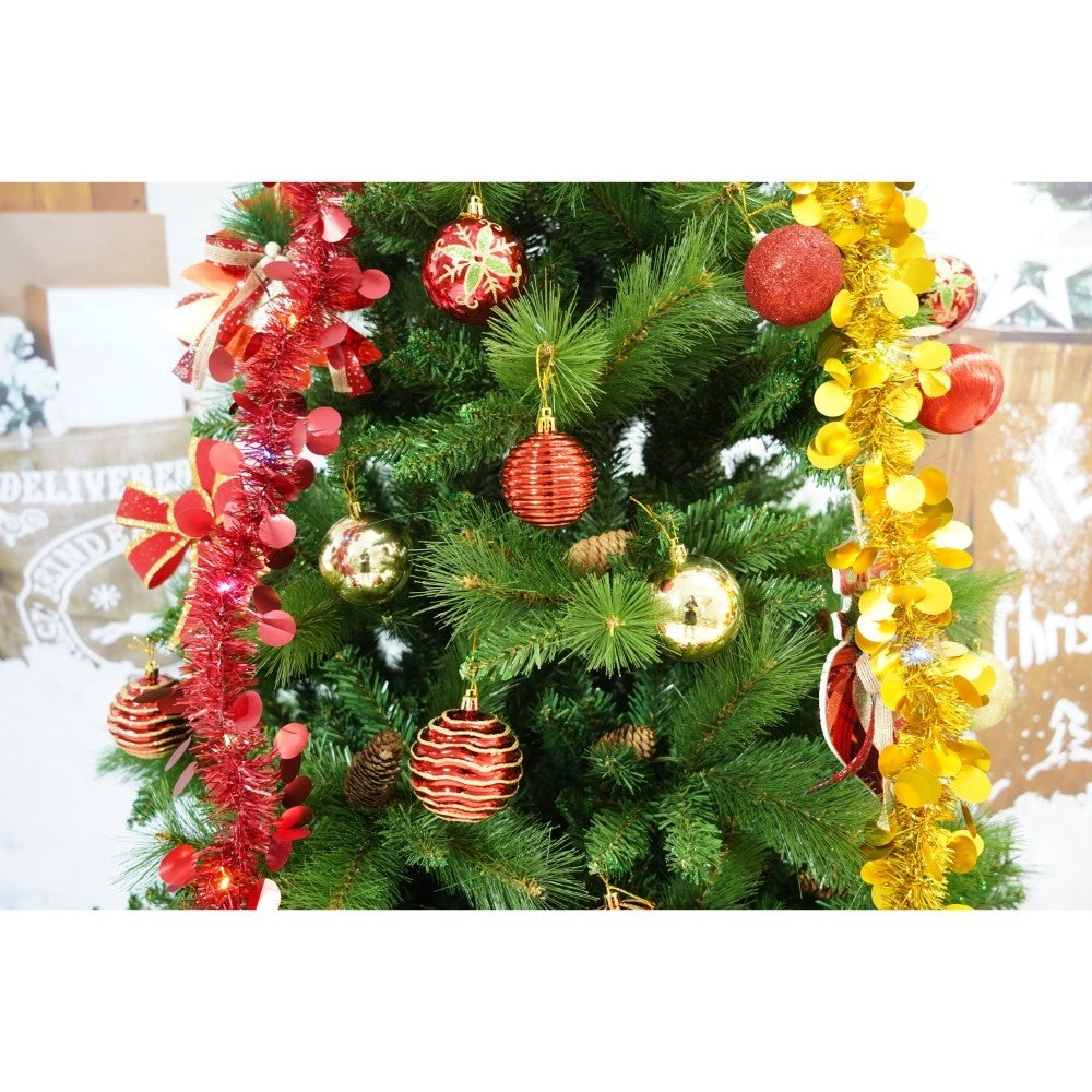 Set brad artificial de Craciun si elemente decorative, Decorat cu conuri de pin, pentru interior/exterior, inaltime 210 cm, diametru 114 cm, 1057 ramuri, Flippy, verde, suport metalic inclus - vivimall.ro