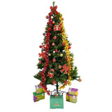 Set brad artificial de Craciun si elemente decorative, Decorat cu conuri de pin, pentru interior/exterior, inaltime 210 cm, diametru 114 cm, 1057 ramuri, Flippy, verde, suport metalic inclus - vivimall.ro