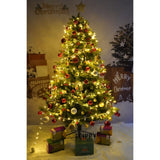 Set brad artificial de Craciun si elemente decorative, decorat cu conuri pin rosii, inaltime 210 cm, diametru 137 cm, 1172 ramuri, Flippy, verde, suport metalic inclus - vivimall.ro