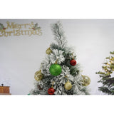 Set brad artificial de Craciun si elemente decorative, nins, decorat cu conuri pin, pentru interior/exterior, inaltime 210 cm, diametru 131 cm, 630 ramuri, Flippy, alb/verde, suport metalic inclus - vivimall.ro