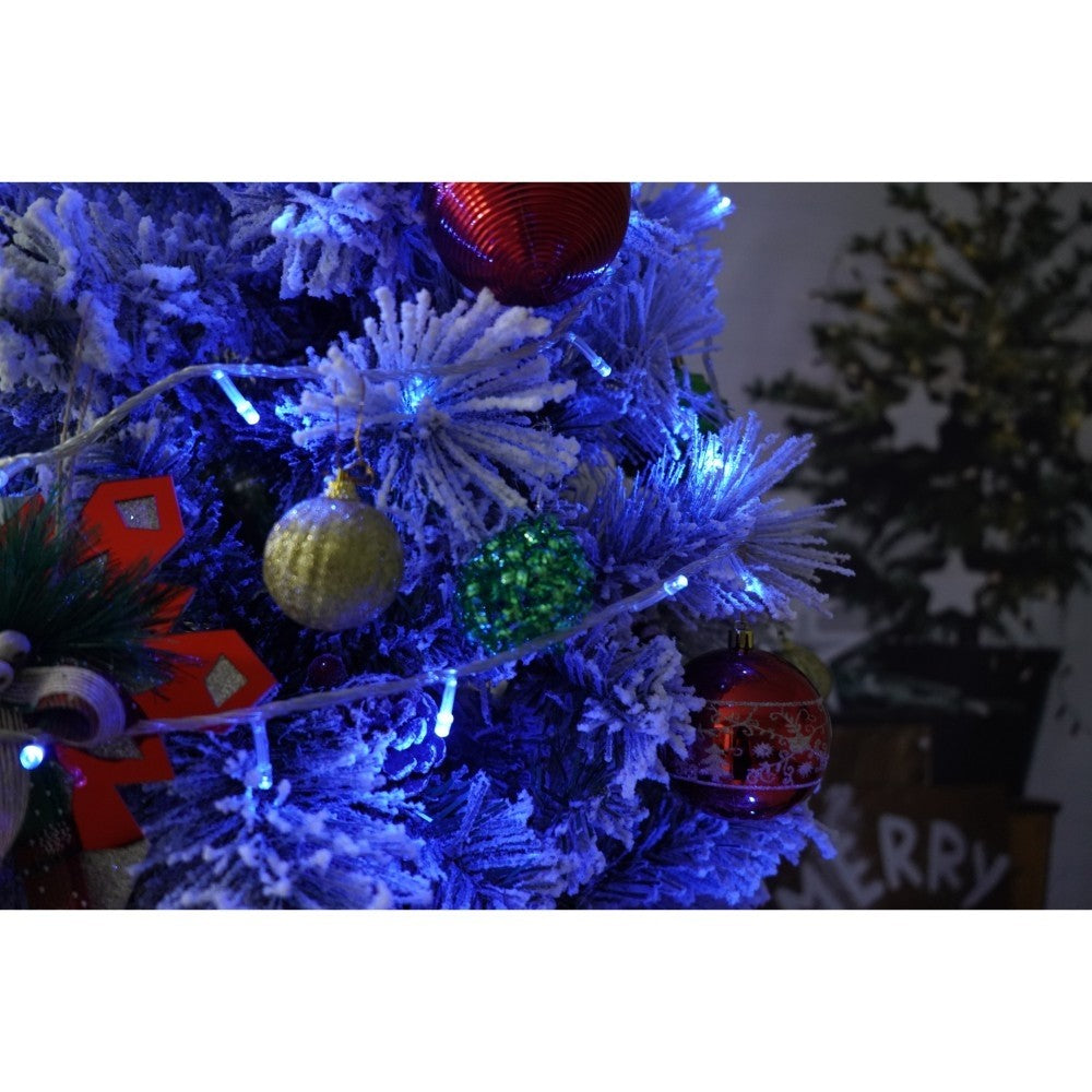 Set brad artificial de Craciun si elemente decorative, nins, decorat cu conuri pin, pentru interior/exterior, inaltime 210 cm, diametru 131 cm, 630 ramuri, Flippy, alb/verde, suport metalic inclus - vivimall.ro