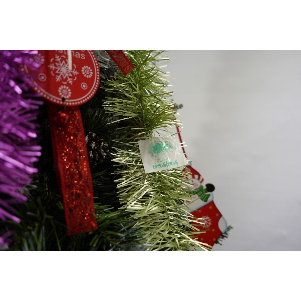 Set brad artificial de Craciun si elemente decorative, nins, decorat cu conuri pin, pentru perete/colt, inaltime 210 cm, diametru 149 cm, 1224 ramuri, Flippy, verde, suport metalic inclus - vivimall.ro