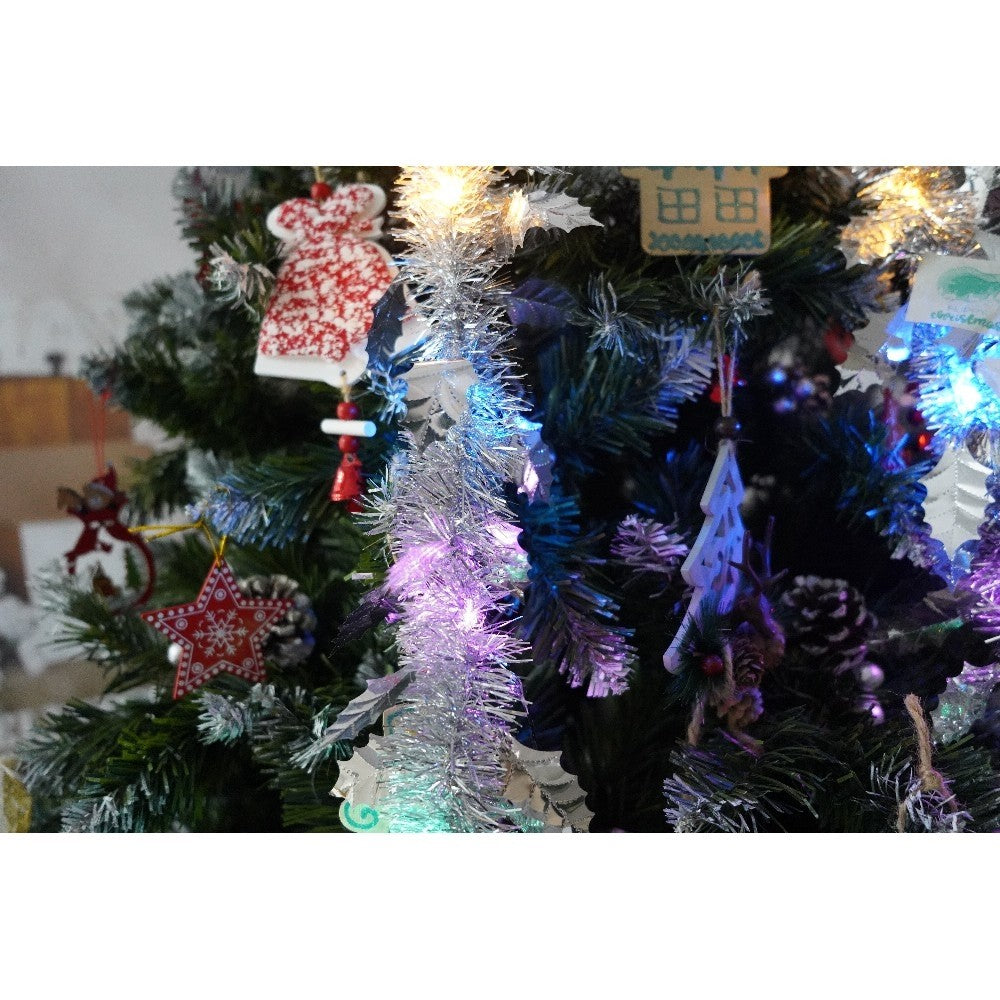 Set brad artificial de Craciun si elemente decorative, nins, decorat cu conuri pin, pentru perete/colt, inaltime 210 cm, diametru 149 cm, 1224 ramuri, Flippy, verde, suport metalic inclus - vivimall.ro