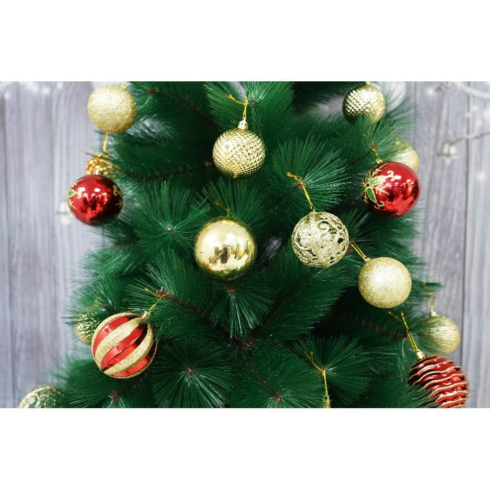 Set brad artificial de Craciun si elemente decorative tip pin, inaltime 210 cm, diametru 115 cm, 350 ramuri cu ace 3D 12 cm, Flippy, verde, suport metalic inclus - vivimall.ro