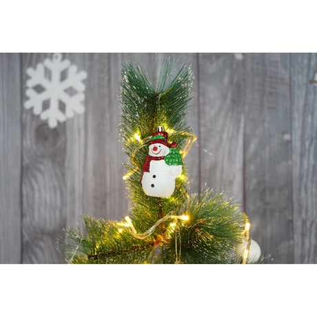 Set brad artificial de Craciun si elemente decorative tip pin inzapezit tip 1, inaltime 150 cm, diametru 85 cm, 160 ramuri cu ace 3D 12 cm, Vivimall, verde cu varfuri, ninse, suport metalic inclus - vivimall.ro