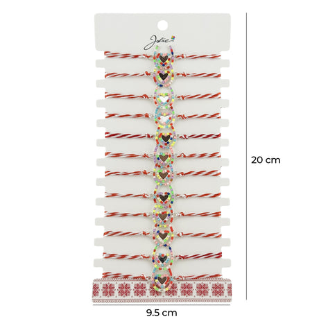 Bratara Martisor pentru Dama, Jolie, Model Potcoava Multicolora, Set 12 bucati, Pandativ Argintiu din Inox cu Elemente Multicolore, Snur Alb/Rosu - vivimall.ro