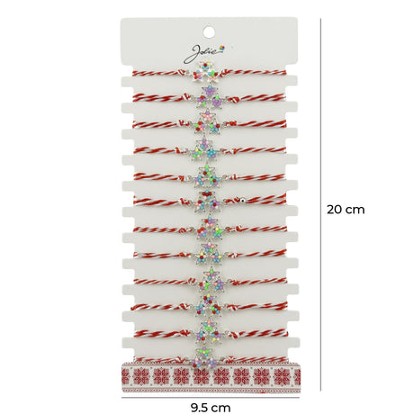 Bratara Martisor pentru Dama, Jolie, Model 3 Stele, Set 12 bucati, Pandativ Argintiu din Inox cu Elemente Multicolore, Snur Alb/Rosu - vivimall.ro