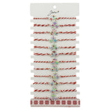 Set 12 brățări mărțișor Jolie model 3 Stele, snur alb-roșu cu pandantiv metalic multicolor, vedere de ansamblu