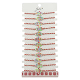 Set 12 brățări mărțișor damă Jolie, pandantiv argintiu model Floare, snur alb-roșu, vedere de ansamblu