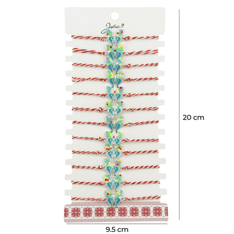 Bratara Martisor pentru Dama, Jolie, Model Fluturas Multicolor, Set 12 bucati, Pandativ Argintiu din Inox cu Elemente Multicolore, Snur Alb/Rosu - vivimall.ro