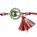 Martisor Bratara cu Ciucure pentru Dama, Jolie, Model Potcoava cu Buburuza in Cerc, Set 12 bucati, Pandativ din Inox cu Pietre, Snur Reglabil, Rosu/Alb - vivimall.ro