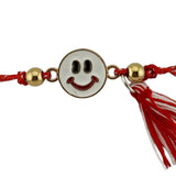 Martisor Bratara cu Ciucure pentru Dama, Jolie, Model Fata Zambitoare, Set 12 bucati, Pandativ din Inox, Snur Reglabil, Rosu/Alb - vivimall.ro