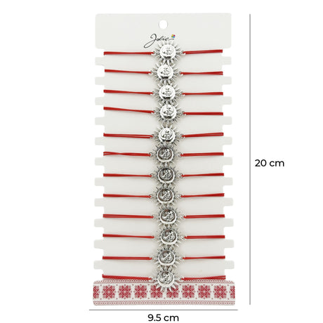 Bratara Martisor pentru Dama, Jolie, Model Soare, Set 12 bucati, Pandativ Argintiu din Inox cu Snur Rosu Ajustabil - vivimall.ro