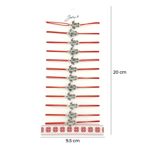 Bratara Martisor pentru Dama, Jolie, Model Broasca Testoasa, Set 12 bucati, Pandativ Argintiu din Inox cu Snur Rosu Ajustabil - vivimall.ro