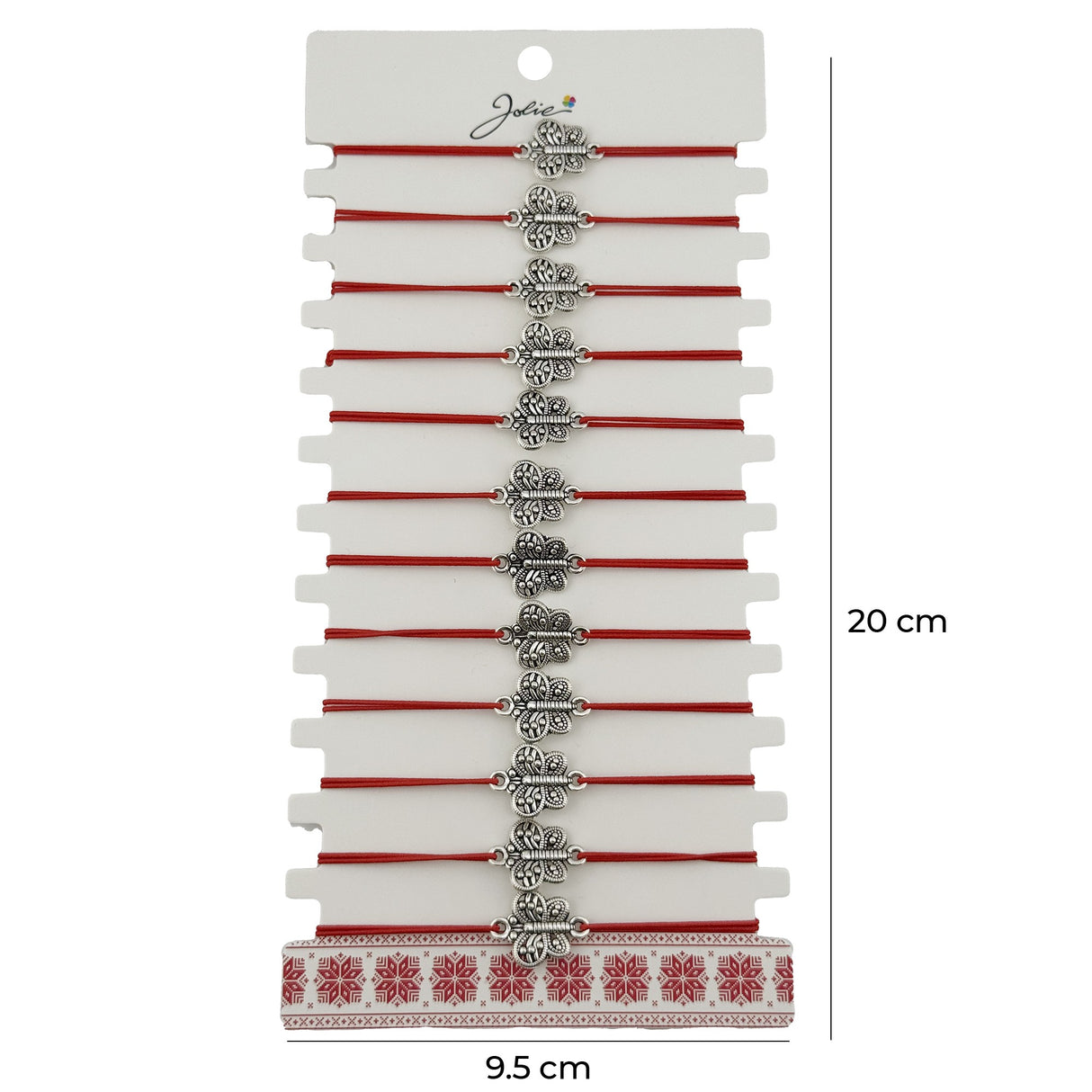 Bratara Martisor pentru Dama, Jolie, Model Fluturas, Set 12 bucati, Pandativ Argintiu din Inox cu Snur Rosu Ajustabil - vivimall.ro
