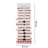 Bratara Martisor pentru Dama, Jolie, Model Trifoi cu 4 Foi, Set 12 bucati, Pandativ Argintiu din Inox cu Snur Rosu Ajustabil - vivimall.ro
