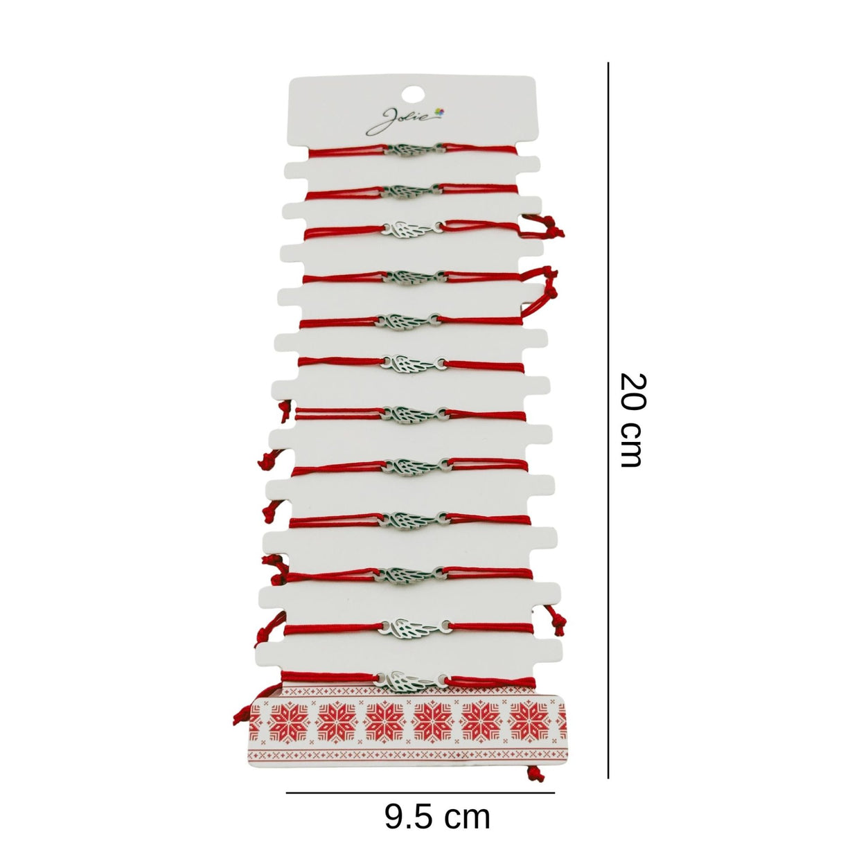 Bratara Martisor pentru Dama, Jolie, Model Aripa, Set 12 bucati, Pandativ Argintiu din Inox cu Snur Rosu Ajustabil - vivimall.ro
