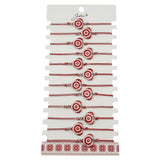 Bratara Martisor pentru Dama, Jolie, Model Inima, Set 12 bucati, Pandativ din Aliaj cu Print Traditional, Snur Ajustabil Impletit, Alb/Rosu - vivimall.ro
