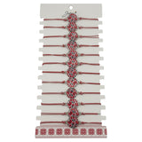 Bratara Martisor pentru Dama, Jolie, Model Rotund cu Flori, Set 12 bucati, Pandativ din Aliaj, cu Print Traditional, Snur Ajustabil Impletit, Alb/Rosu - vivimall.ro