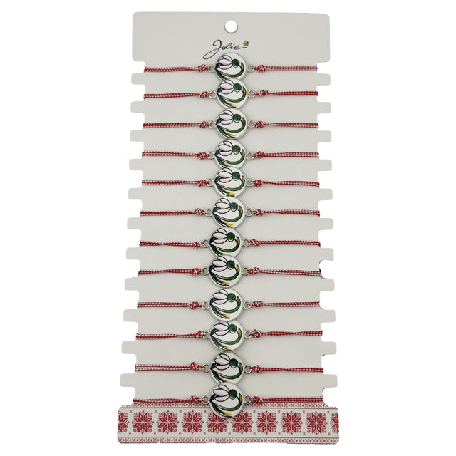 Bratara Martisor pentru Dama, Jolie, Model Rotund cu Ghiocel, Set 12 bucati, Pandativ din Aliaj cu Print Traditional, Snur Ajustabil Impletit, Alb/Rosu - vivimall.ro