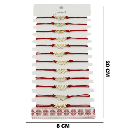 Detaliu pandantiv inimă din inox auriu al brățării mărțișor Jolie, finisaj premium, snur împletit roșu-alb