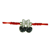 Martisor Bratara pentru Dama si Copii, Jolie, Model Cirese cu Fundita si Sclipici, Set 12 bucati, Pandantiv Emailat, Snur Reglabil, Rosu/Alb - vivimall.ro