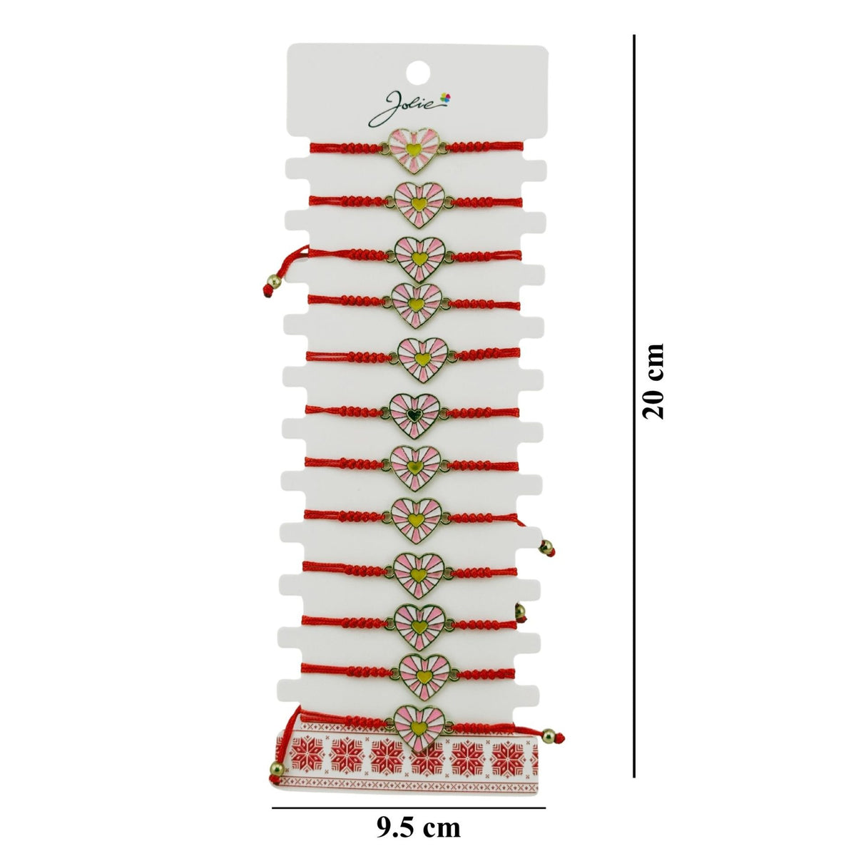 Set 12 brățări mărțișor Jolie pe suport alb cu motive tradiționale, pregătite pentru cadou — vedere de ansamblu