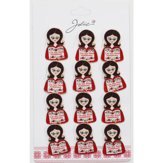 Set 12 Brose Martisor Primavara cu Mesaj Cea Mai Buna Invatatoare - vivimall.ro