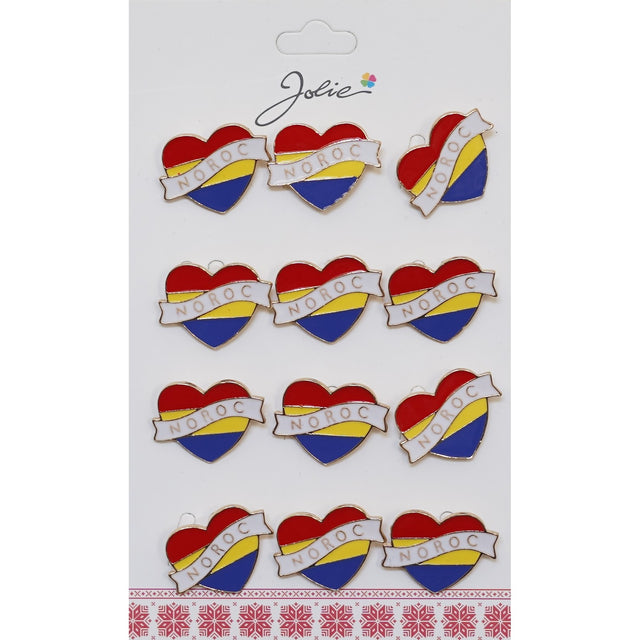 Set 12 Brose Martisor Primavara Inima Tricolor cu Mesaj Noroc - vivimall.ro