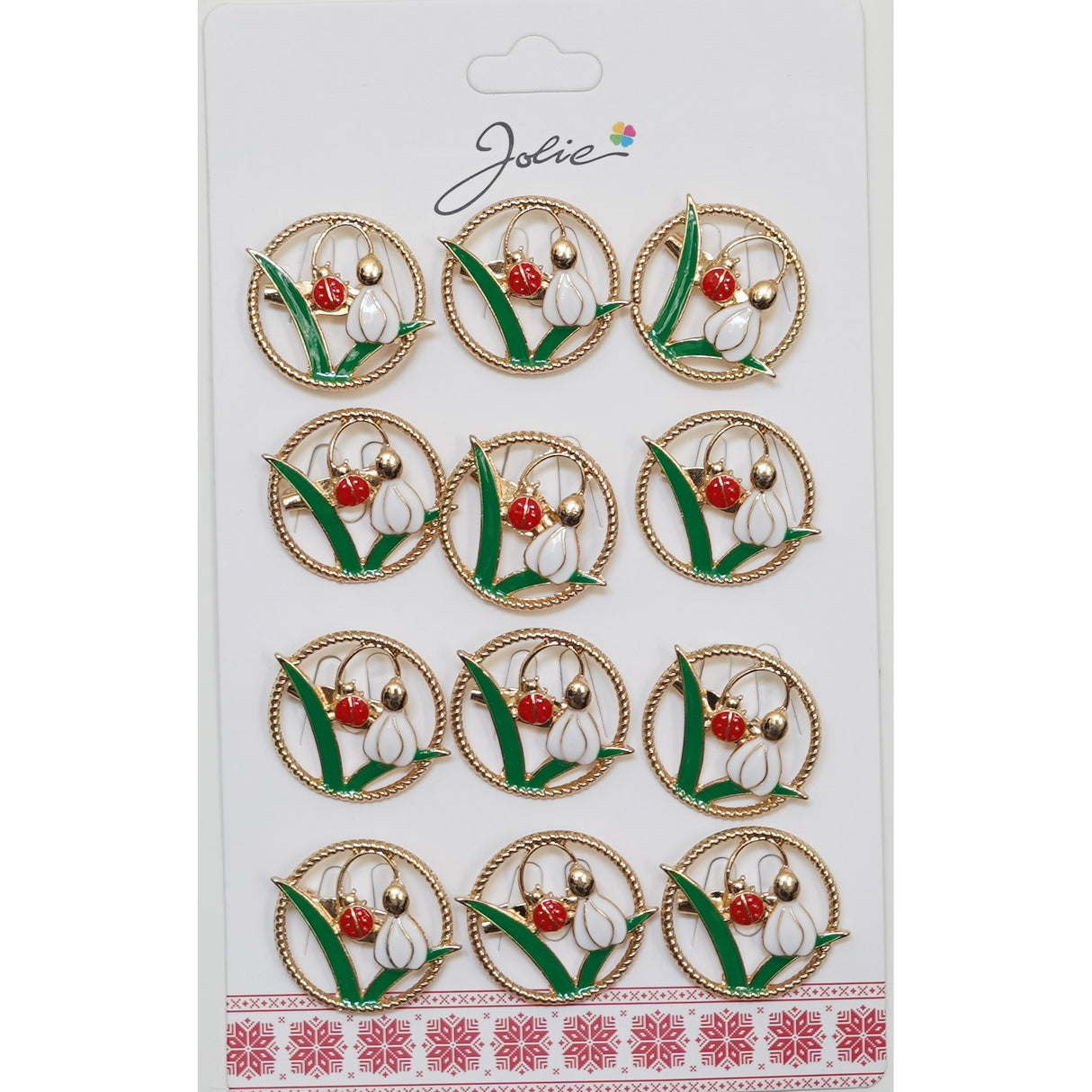 Set 12 Brose Martisor Primavara Ghiocel cu Buburuza in Cerc - vivimall.ro