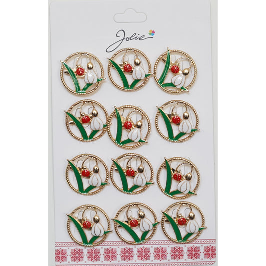 Set 12 Brose Martisor Primavara Ghiocel cu Buburuza in Cerc - vivimall.ro