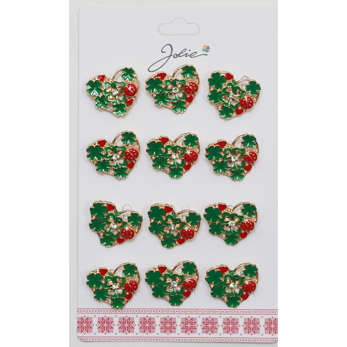 Set 12 Brose Martisor Primavara Inima Impodobita cu Trifoi si Buburuza - vivimall.ro