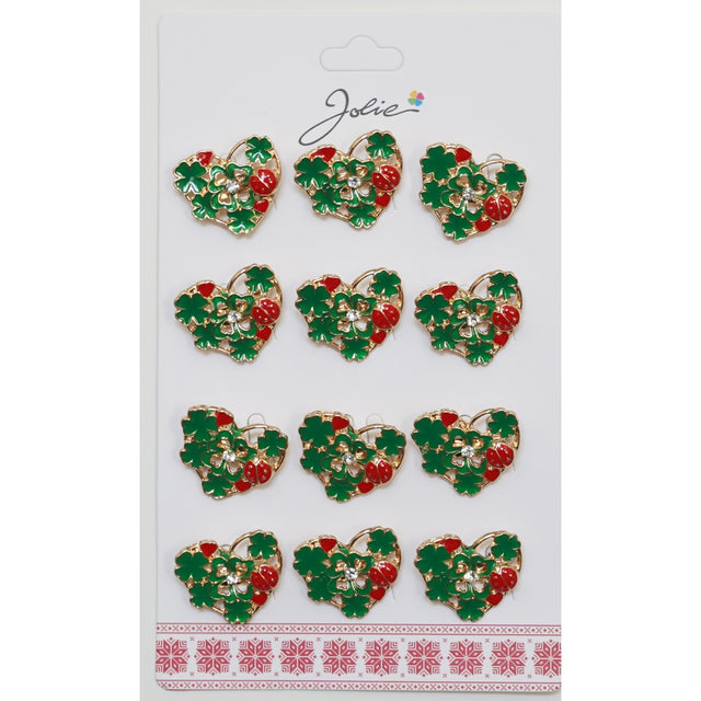 Set 12 Brose Martisor Primavara Inima Impodobita cu Trifoi si Buburuza - vivimall.ro