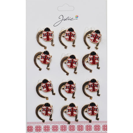 Set 12 Brose Martisor Primavara Buburuza cu Motiv Traditional in Potcoava - vivimall.ro