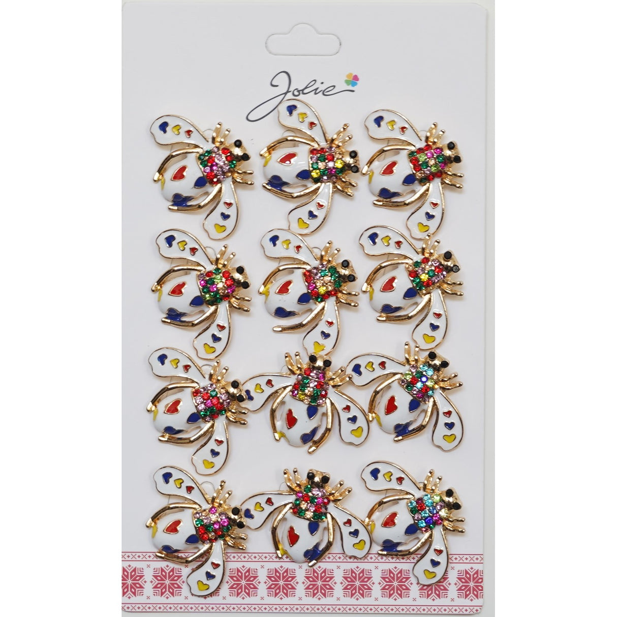 Set 12 Brose Martisor Primavara Albina Alba cu Inimi Colorate - vivimall.ro
