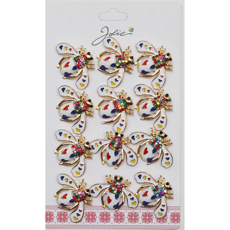 Set 12 Brose Martisor Primavara Albina Alba cu Inimi Colorate - vivimall.ro