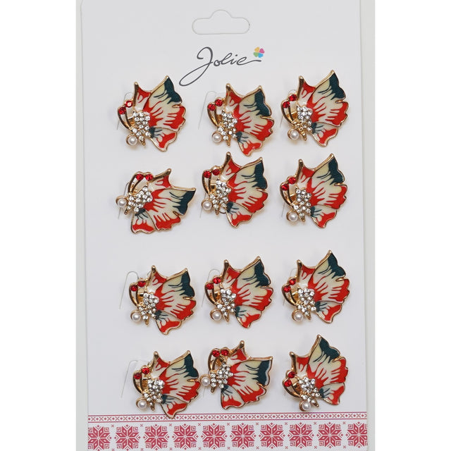 Set 12 Brose Martisor Fluture Rosu - vivimall.ro