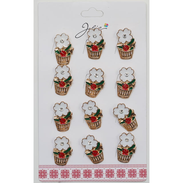 Set 12 Brose Martisor Primavara Cos Floare cu Buburuza - vivimall.ro