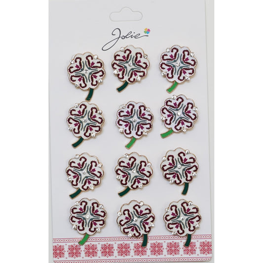 Set 12 Brose Martisor Primavara Trifoi cu Motiv Traditional - vivimall.ro