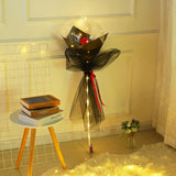 Set Buchet Decorativ, Vivimall, Trandafir in Balon cu Lumini Led, Diametru 35 cm, 2 x Baterii AA (neincluse), Rosu/Negru - vivimall.ro
